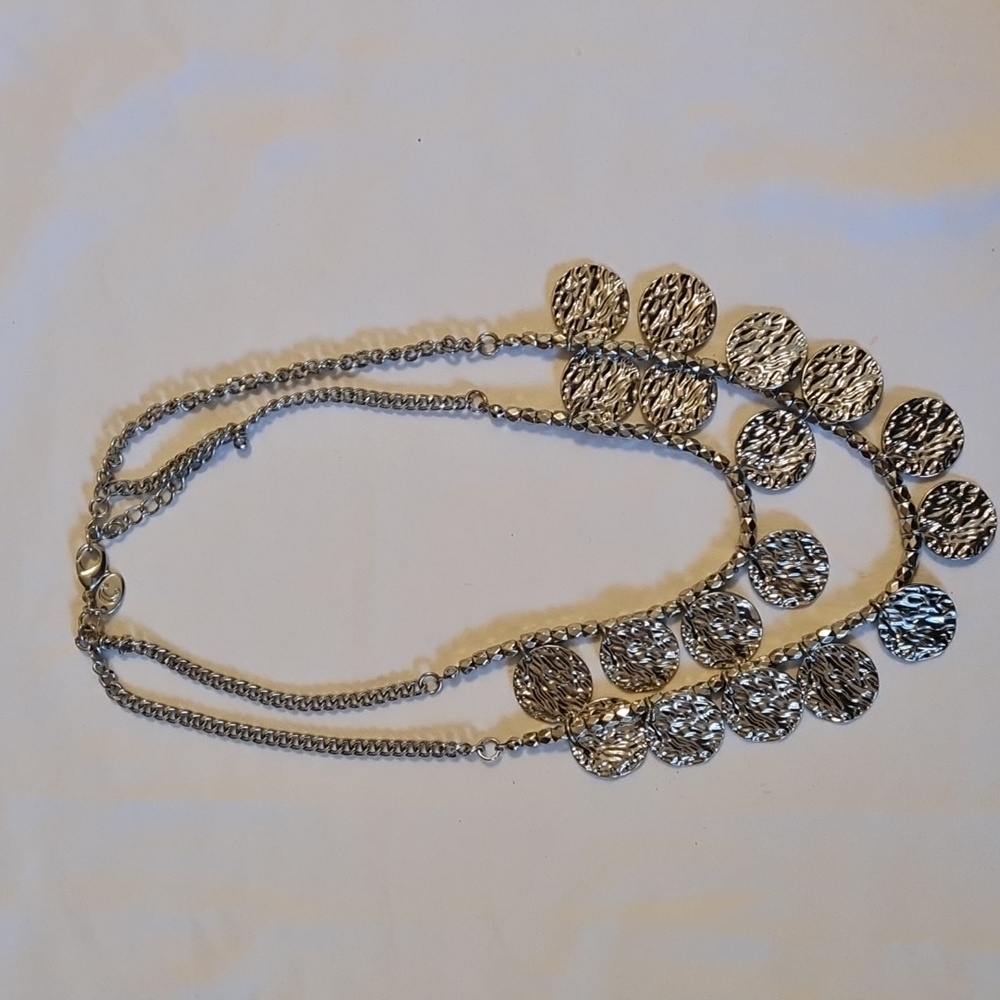 Silver tone textured metal bib necklace Charming Charlie